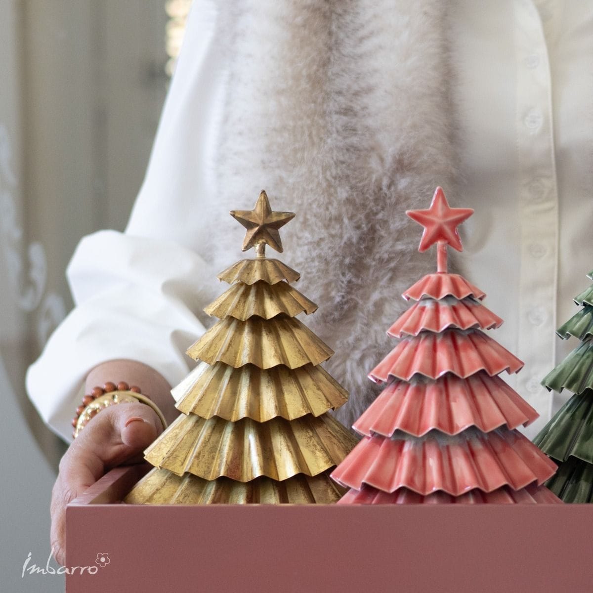 Imbarro - Decoratieve Kerstboom - Boom - Juda - Metaal - Roze - 14.5x22cm - Afbeelding 3