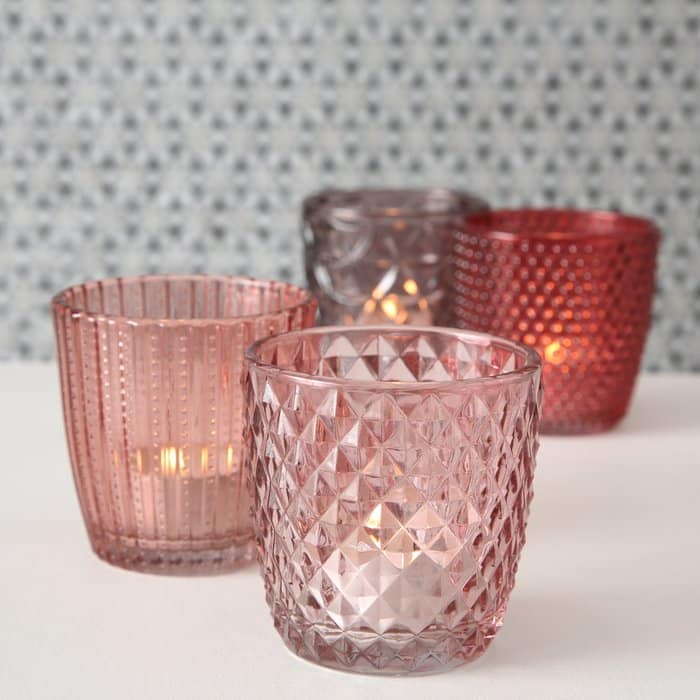Boltze - Waxinelichthouders - Theelichthouders - Set van 4 - Glas - Roze tinten - Afbeelding 3