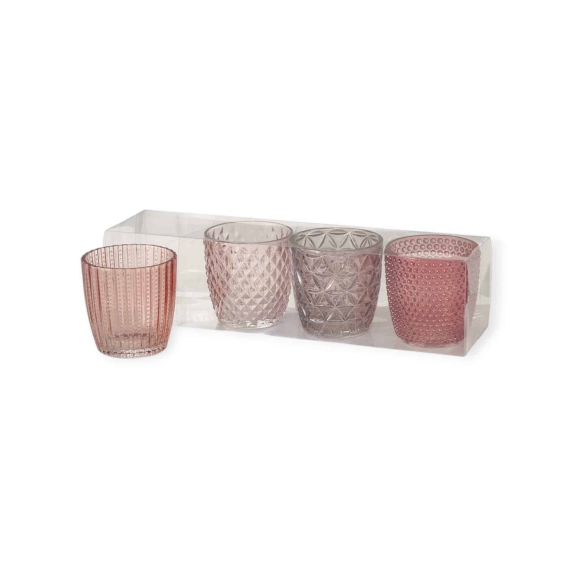 Boltze - Waxinelichthouders - Theelichthouders - Set van 4 - Glas - Roze tinten - Afbeelding 2