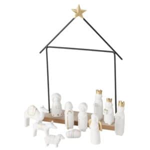 Boltze - Kerststal - Minimalistisch - NATOS - 11 figuren - Metaal - Polyresin -22x32x6cm