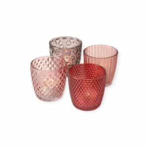 Boltze - Waxinelichthouders - Theelichthouders - Set van 4 - Glas - Roze tinten