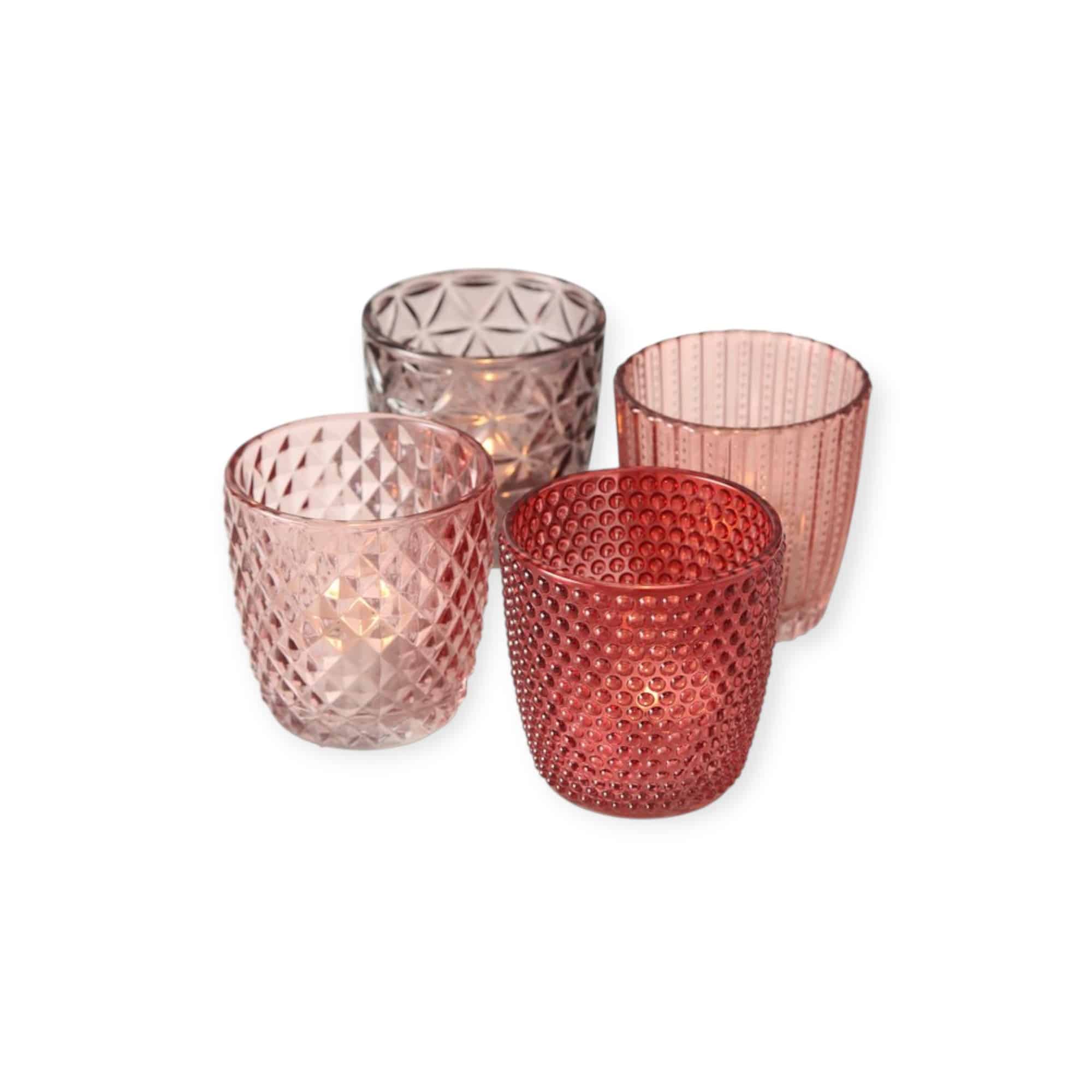 Boltze - Waxinelichthouders - Theelichthouders - Set van 4 - Glas - Roze tinten