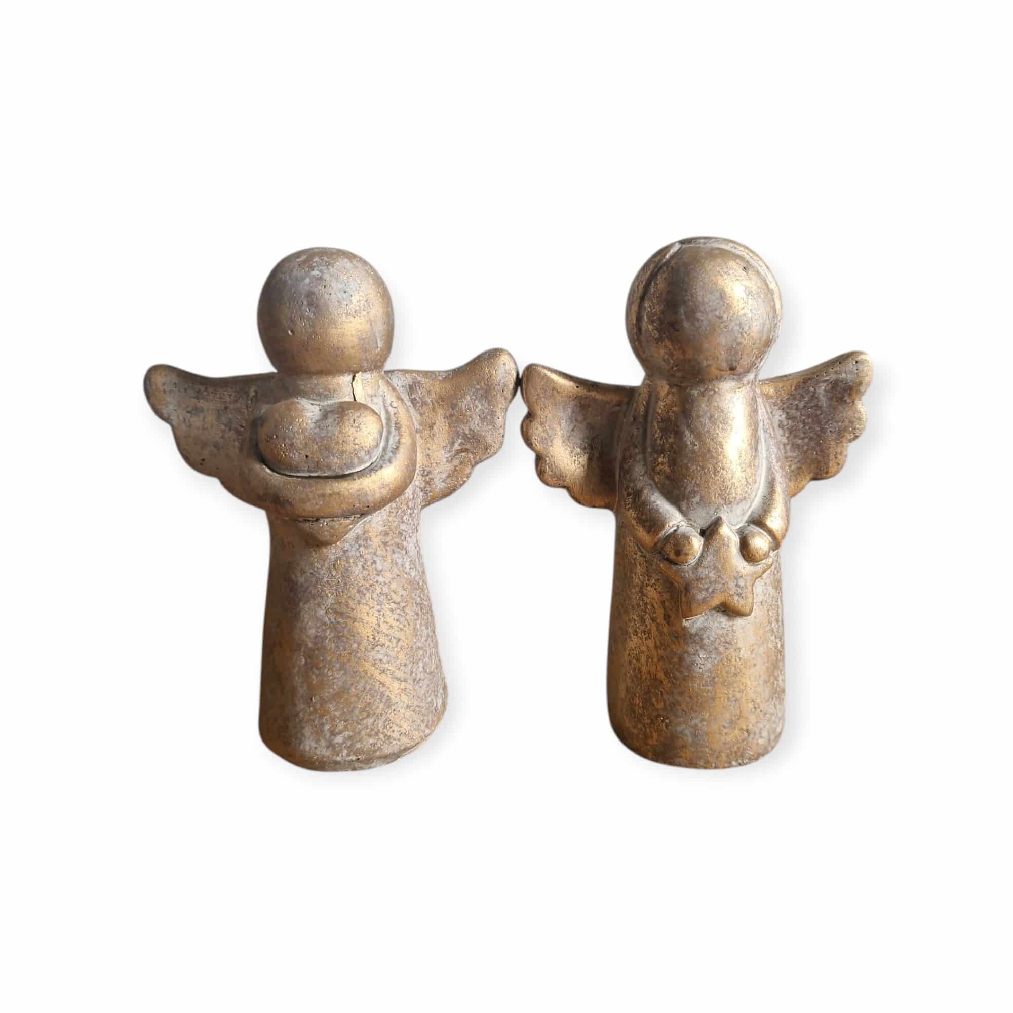 Daan Kromhout – Engel – Hart en Ster – Set van 2 – Beton – Beelden – Robuust Goudkleur – 11x6x17cm