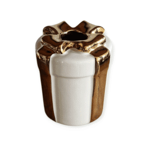 Daan Kromhout - Vaasje - Vaas - Keramiek - Cadeautje - Rond - Wit/Goud - 11x15cm