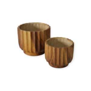 Boltze - Set van 2 - Plantenpotten - Keramiek met Houtlook - 13x16 cm & 10x12 cm - Trendy Design