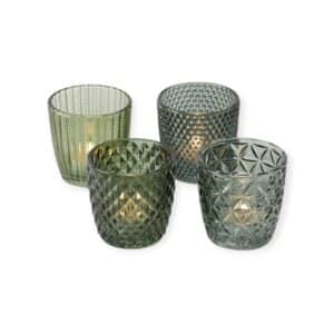 Boltze – Waxinelichthouders – Theelichthouders – Set van 4 – Glas – Groen tinten