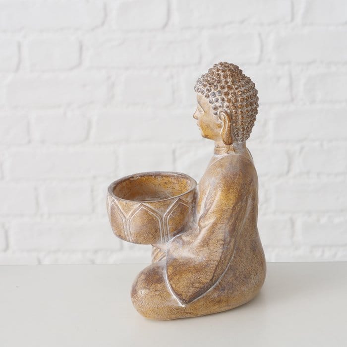 Boltze - Set van 2 - Buddha - Waxinehouders - Polystone - Handbeschilderd - 15 cm Hoog - Afbeelding 6
