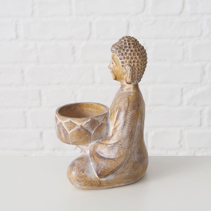 Boltze - Set van 2 - Buddha - Waxinehouders - Polystone - Handbeschilderd - 15 cm Hoog - Afbeelding 5